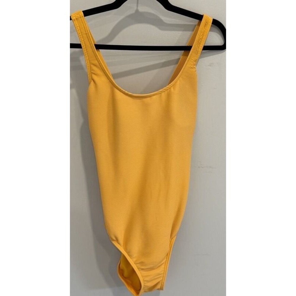 Lands End Melon Orange Ribbed Cross Back One Piece Swimsuit Size 12 D